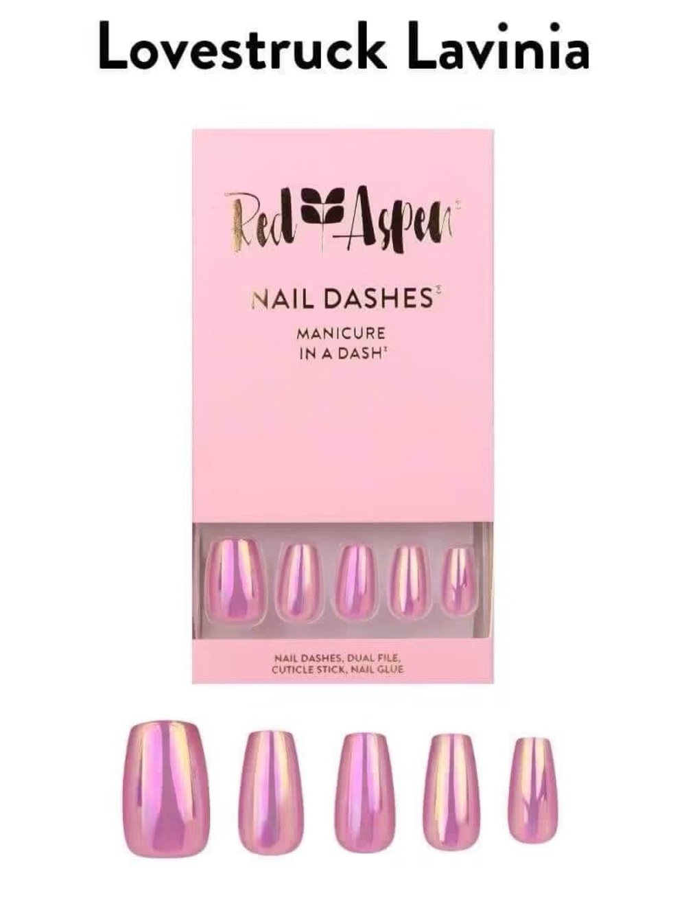 Red Aspen Lovestruck Lavinia Medium Coffin Pink Heart Press On Nails NIP